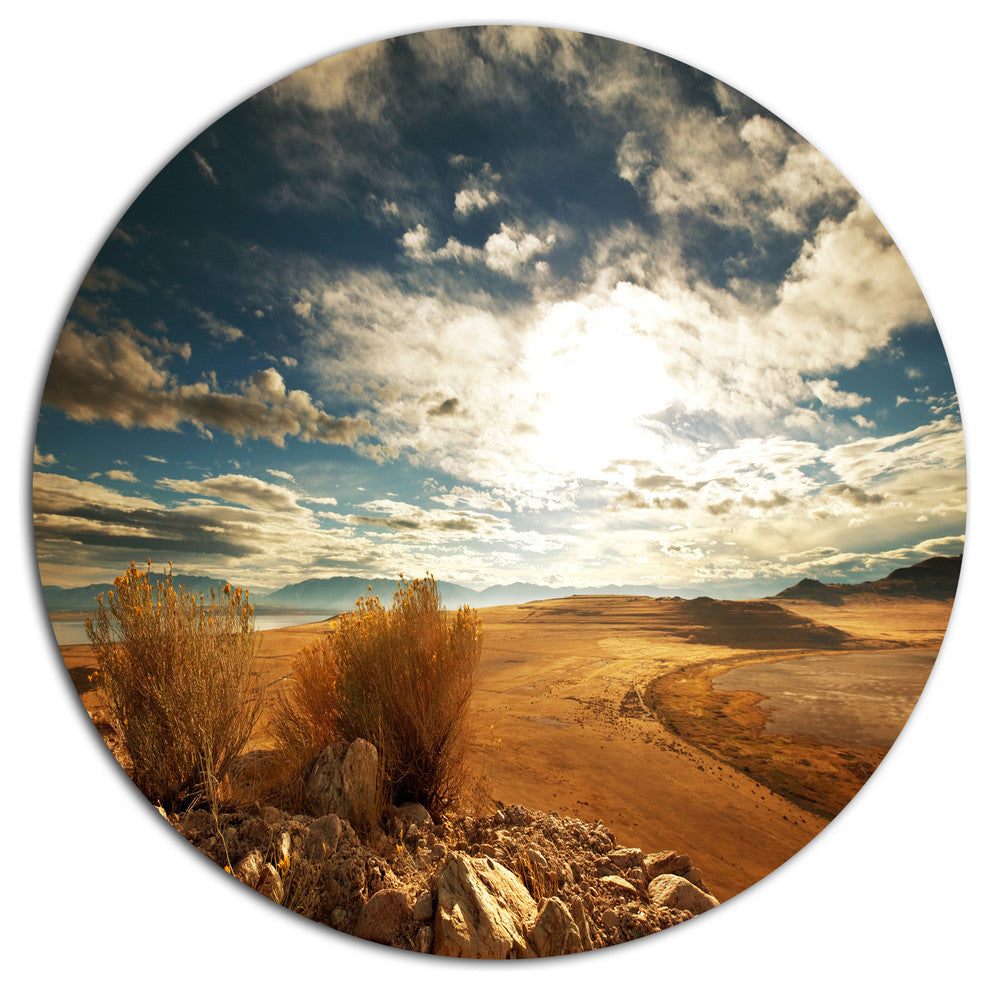 Prairie Under Heavy Clouds, Landscape Round Metal Wall Art, 11"