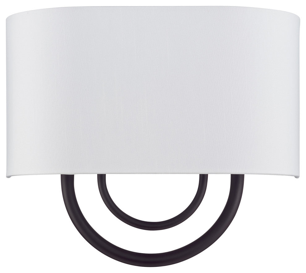 Stratton 2 Light Bronze ADA Sconce with Hand Crafted Off-White Fabric Shade