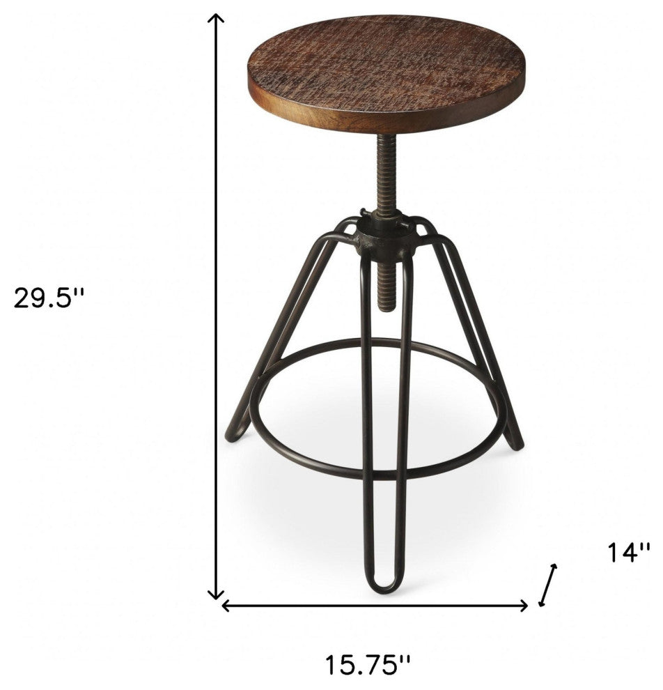 29" Brown And Gray Iron Swivel Backless Counter Height Swivel Bar Chair