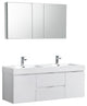 Valencia 60" Glossy White Wall Hung Double Sink Vanity, Faucet FFT3071BN