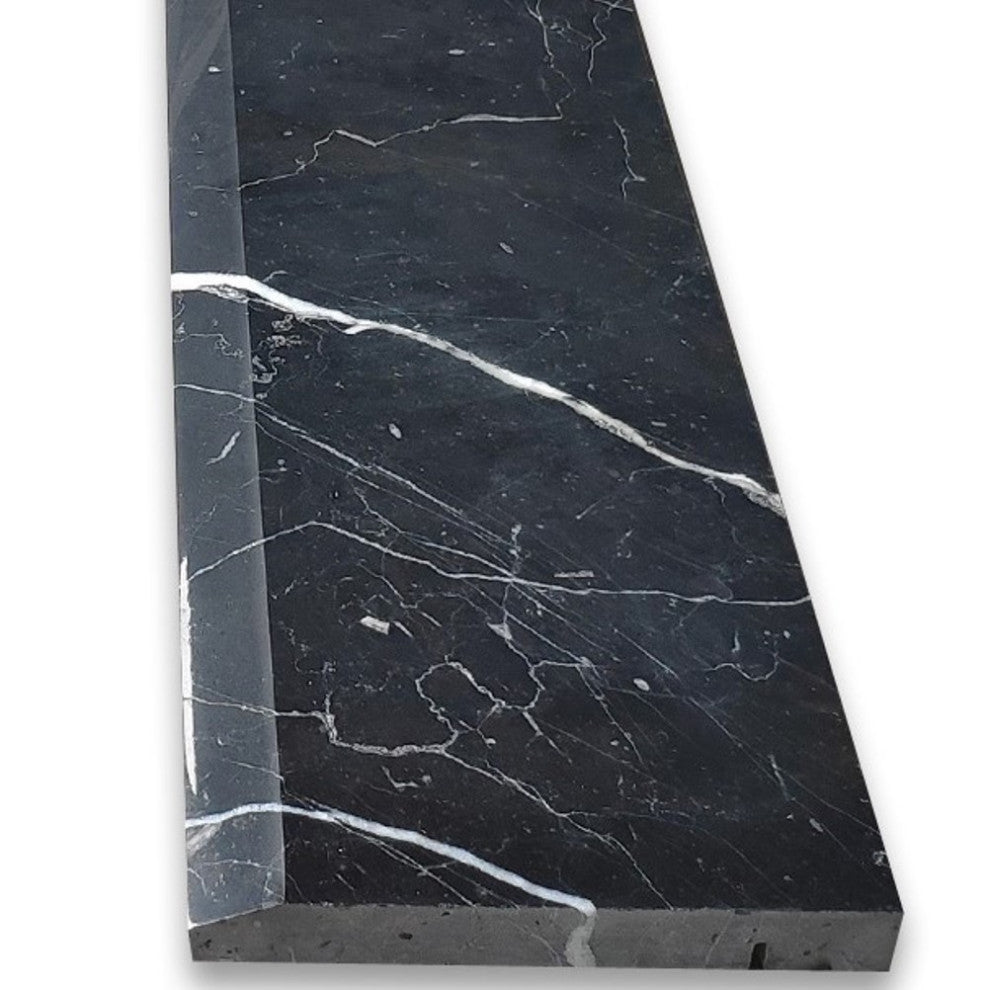 Nero Marquina Black Marble 6x36 Threshold Saddle Single Beveled Tile, 1 piece
