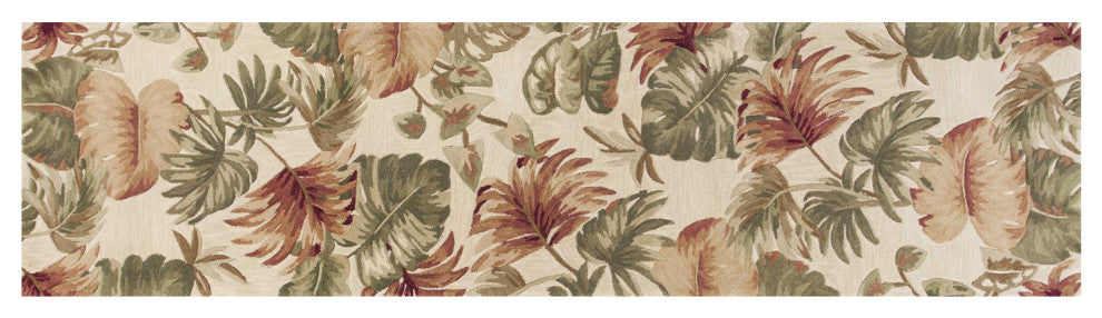 2' X 10' Beige Palm Leaves Wool Indoor Runner Rug