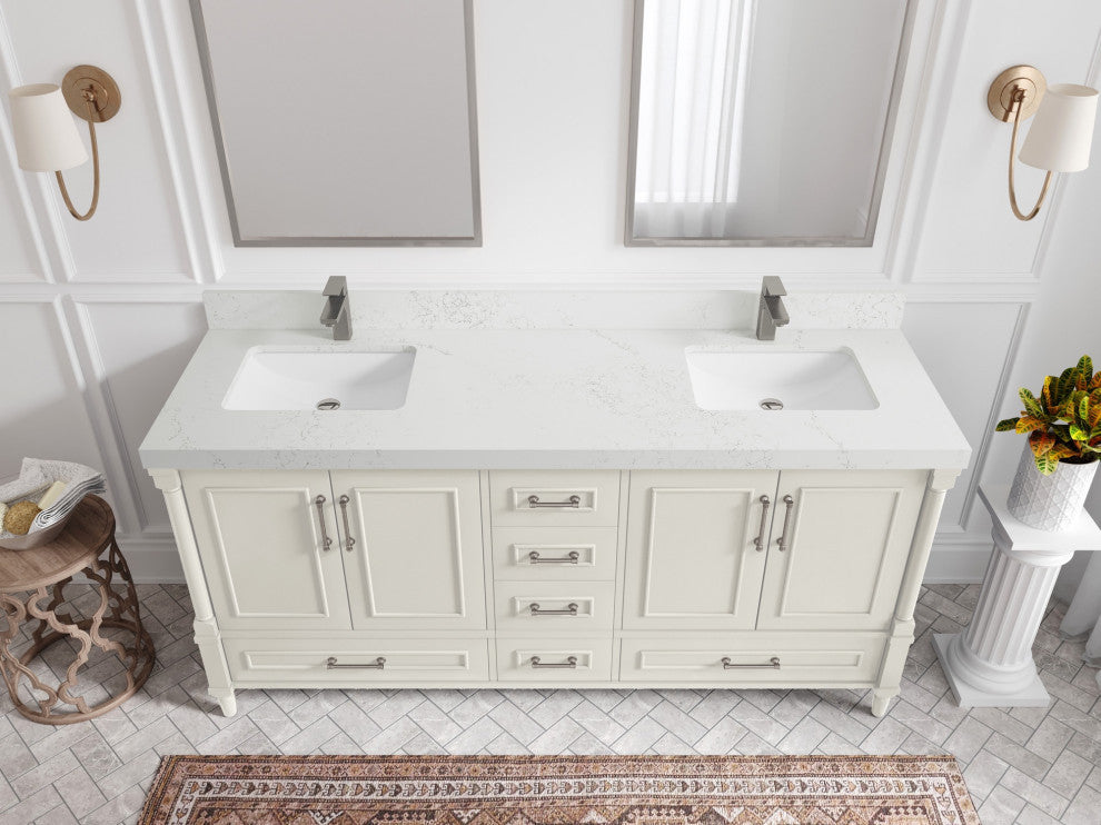 Aberdeen 72" Double Sink Bath Vanity, Alabaster 2" Empira Quartz