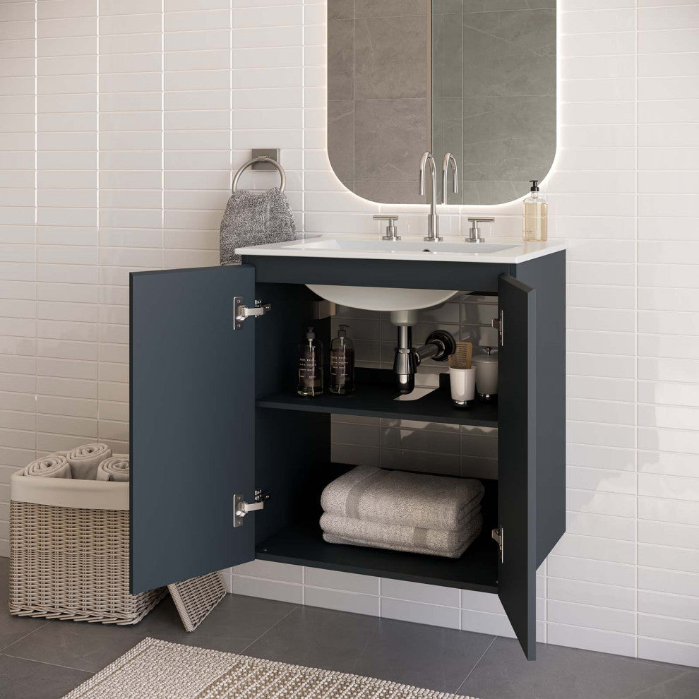 Bryn 24" Wall-Mount Bathroom Vanity, Gray White