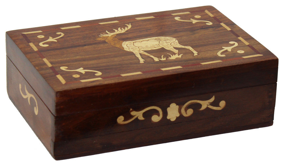 Natural Geo Handmade Rosewood Elk Wooden Decorative Box