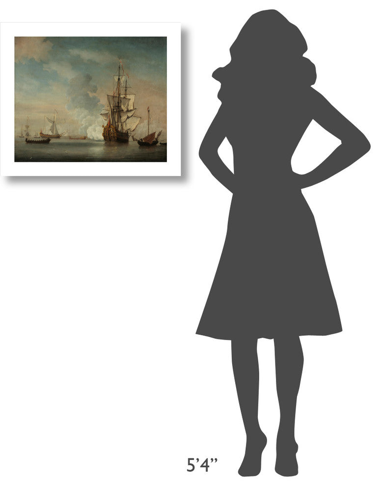 "English Warship Firing a Salute, 1690" Paper Art, 24"x20.04"