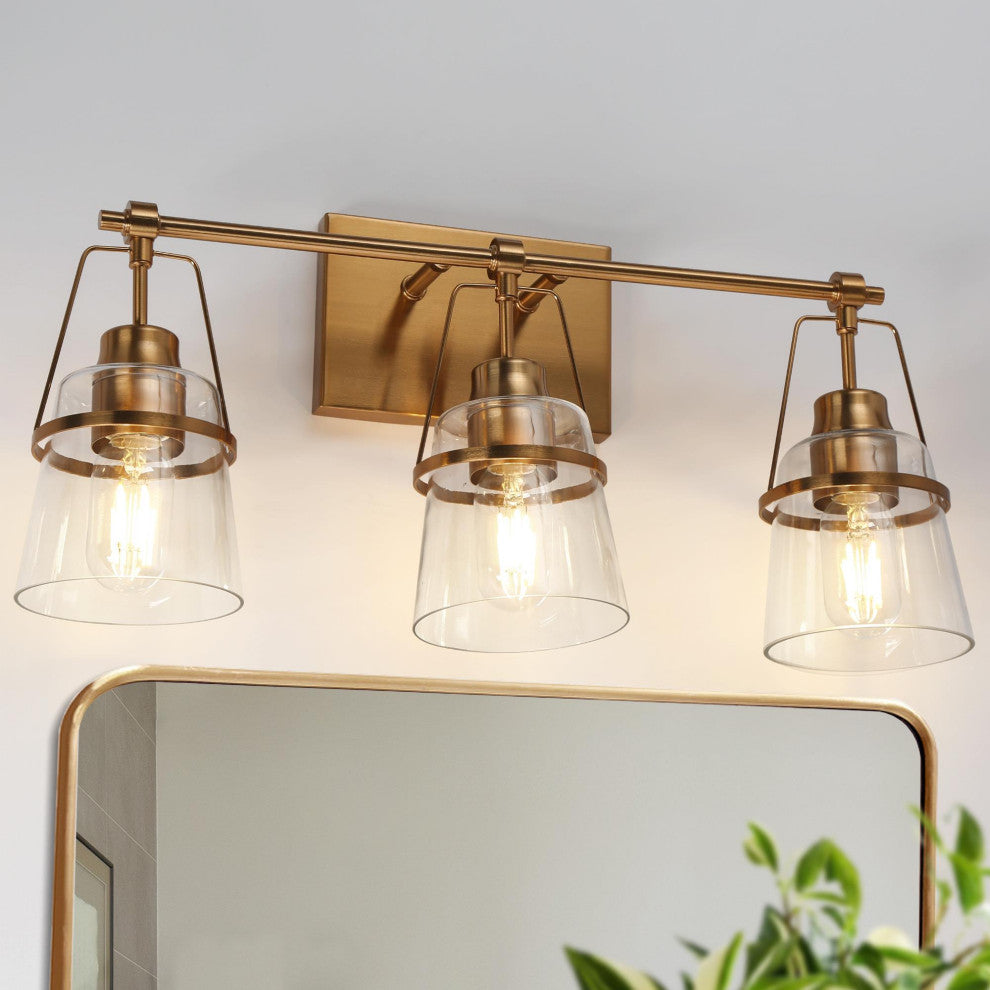 LNC Polished Gold Modern Glass Bell Wall Sconce, 3 Lights
