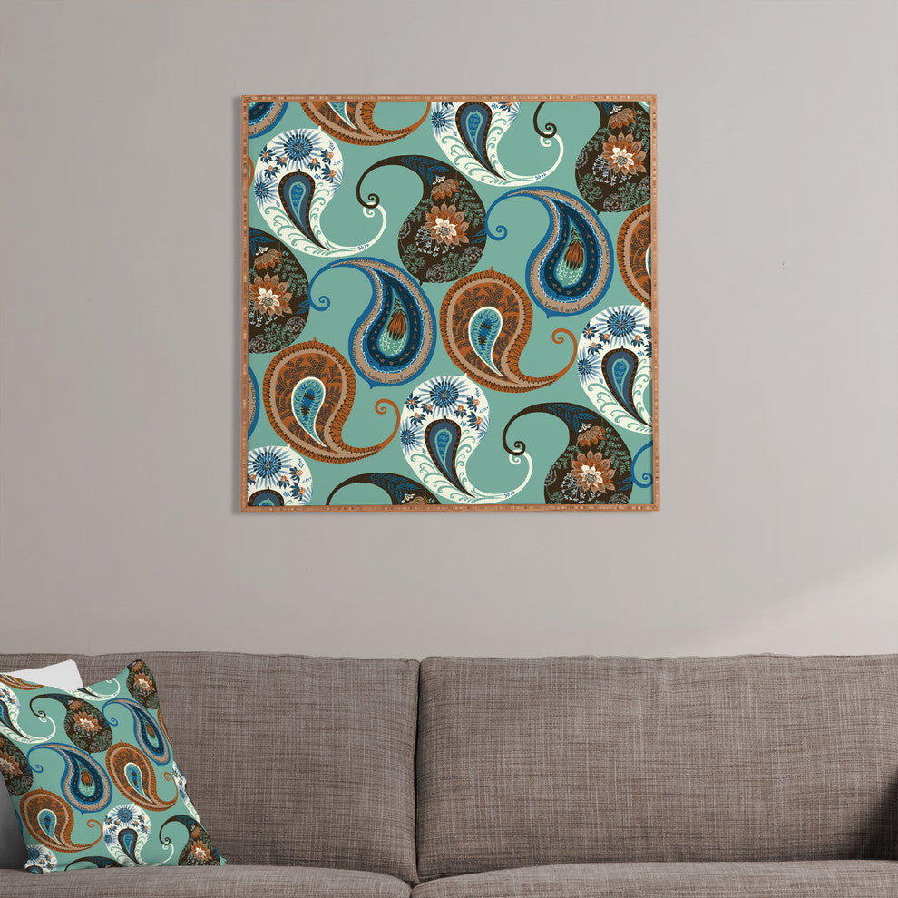 Deny Designs Pimlada Phuapradit Teal Floral Paislys Framed Wall Art