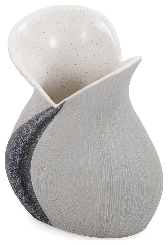 Modern Organic Two Tone Gray Speckle Low Ceramic Vase