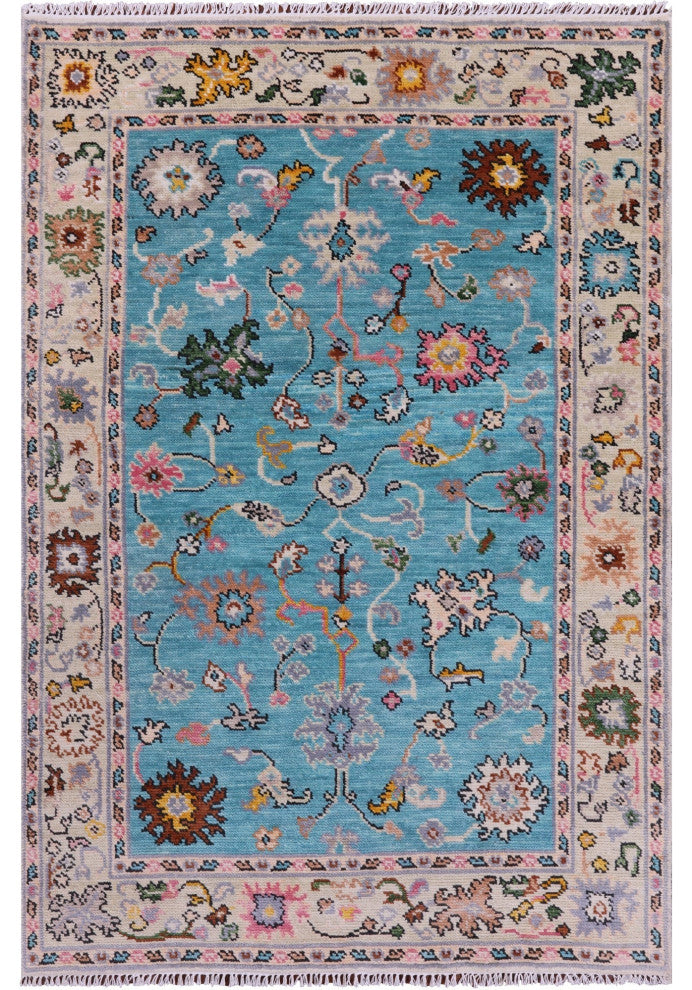Turkish Oushak Hand-Knotted Wool Rug 4' 1" X 6' 1" - Q15890