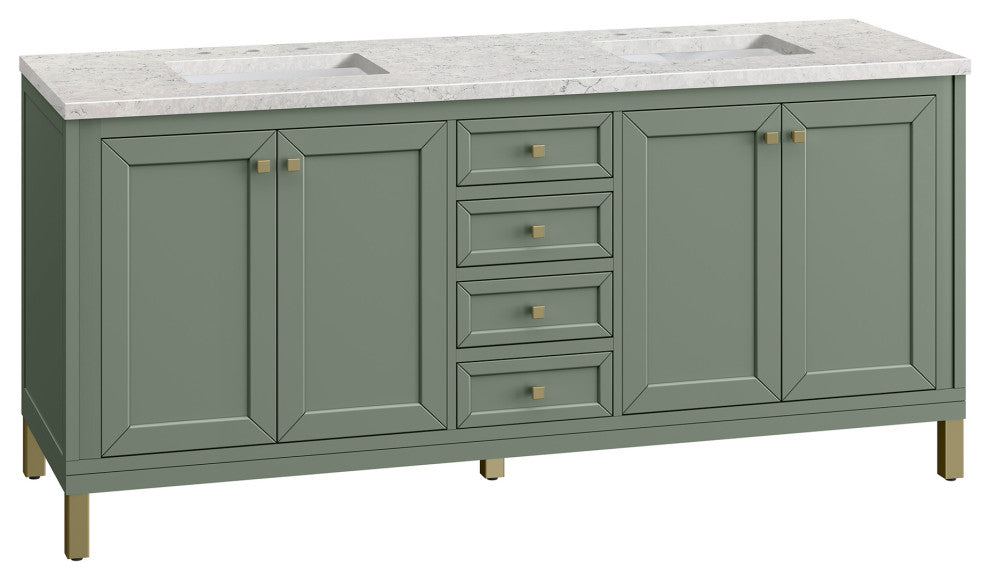 Chicago 72" Double Vanity, Smokey Celadon, Eternal Jasmine Pearl Quartz