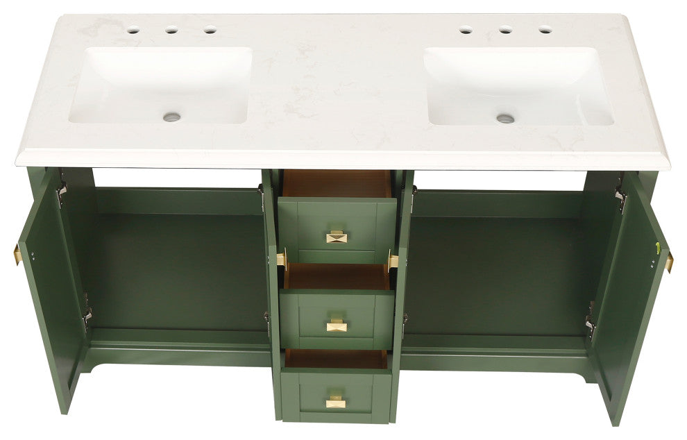 60/72" Plywood Freestanding Bath Vanity Set, Drawer and Ceramic Sink, Venetian Green, 60 Inch