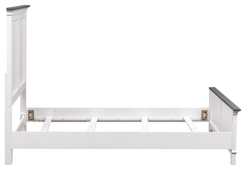 Full Panel Bed in Poplar & Rubberwood Solids w/ Cathedral White Oak Tops