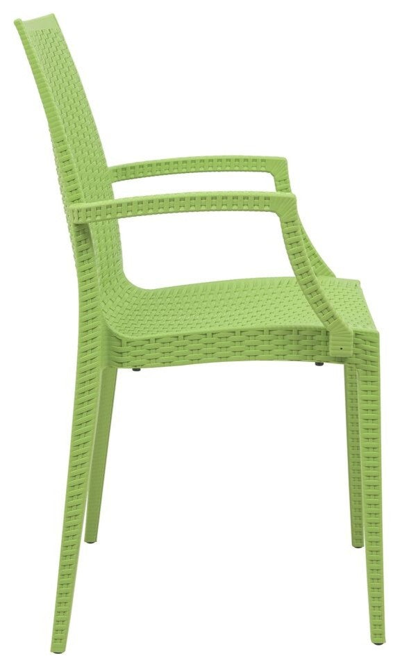 LeisureMod Weave Mace Indoor Outdoor Patio Dinin Armchairs, Black, Green