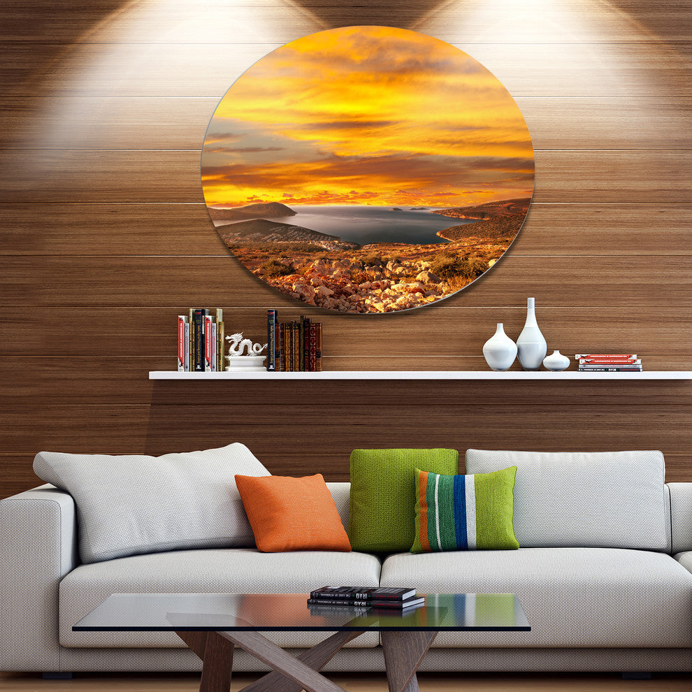 Beautiful Landscape Under Yellow Sky, Landscape Round Wall Art, 23"