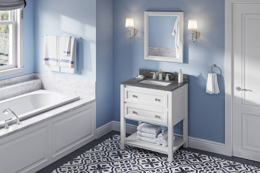 Adler Transitional 30" White Vanity, Boulder Cultured Marble Vanity Top