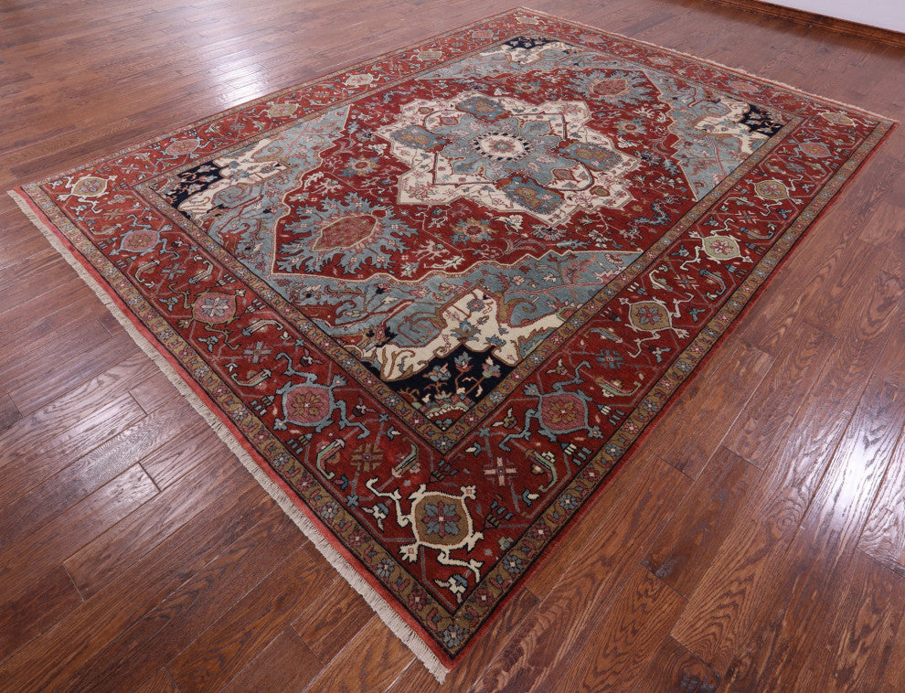 8' 10" X 12' 0" Persian Fine Serapi Hand Knotted Wool Rug - Q14701