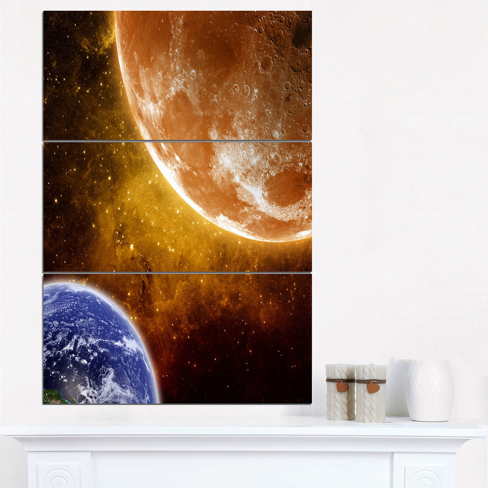 "Earth and Moon" Space Digital Metal Wall Art, 3 Panels, 28"x36"