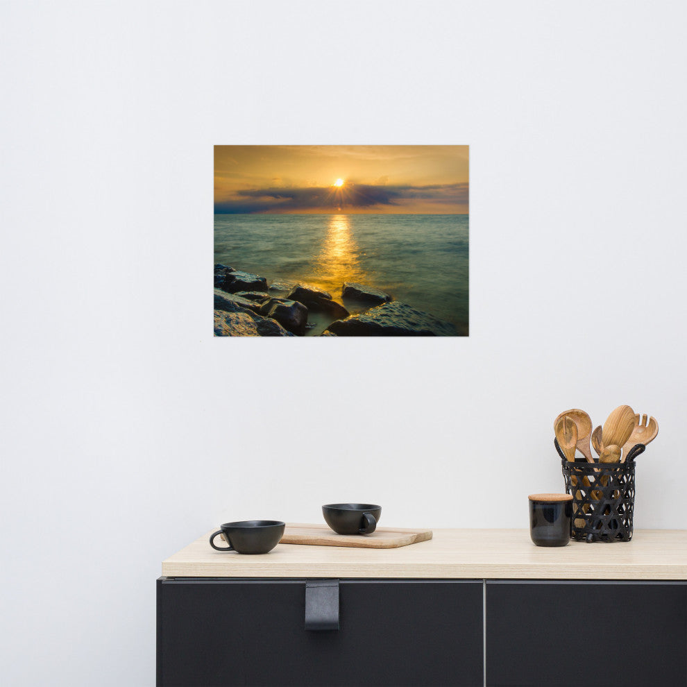 Sunset On Ocean, Sea, Beach Landscape Photo Unframed Wall Art Print, 18" X 24"