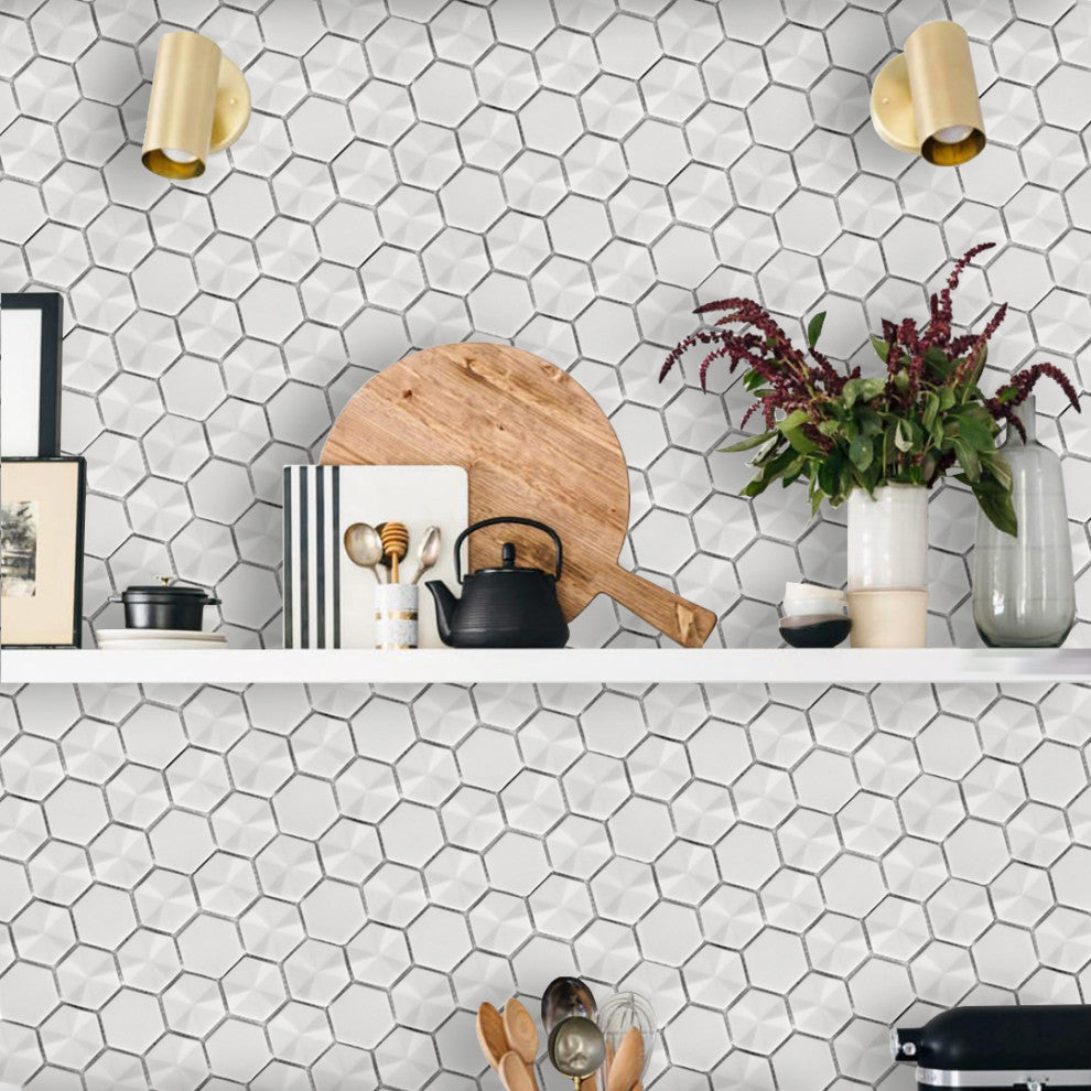 10"x11 3/4" 3D Hexagon Recycled Glass Tile, Steel