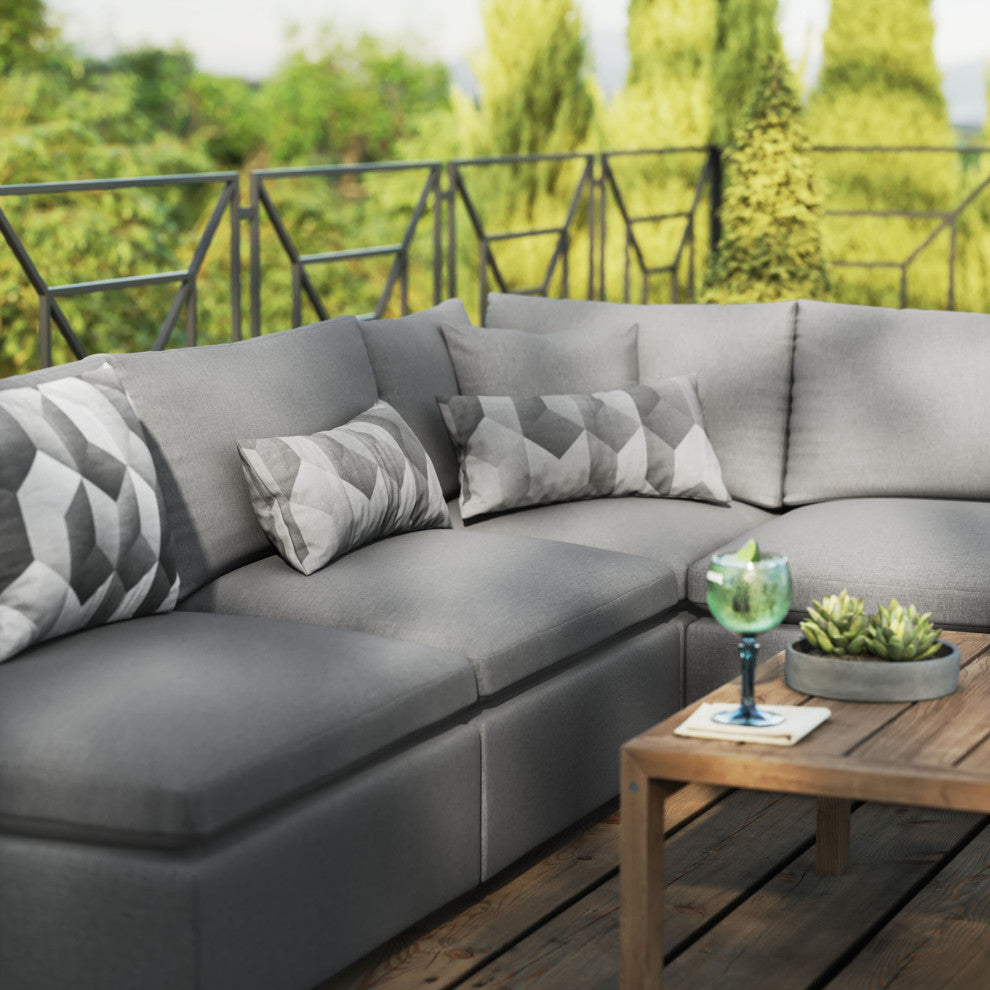 Modular Lounge Sectional Deep Sofa Set, Charcoal Gray, Modern, Outdoor