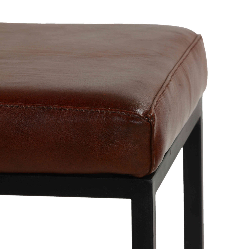 Bare Decor Cognac Backless Counter Stool, Genuine 100% Leather, Brown