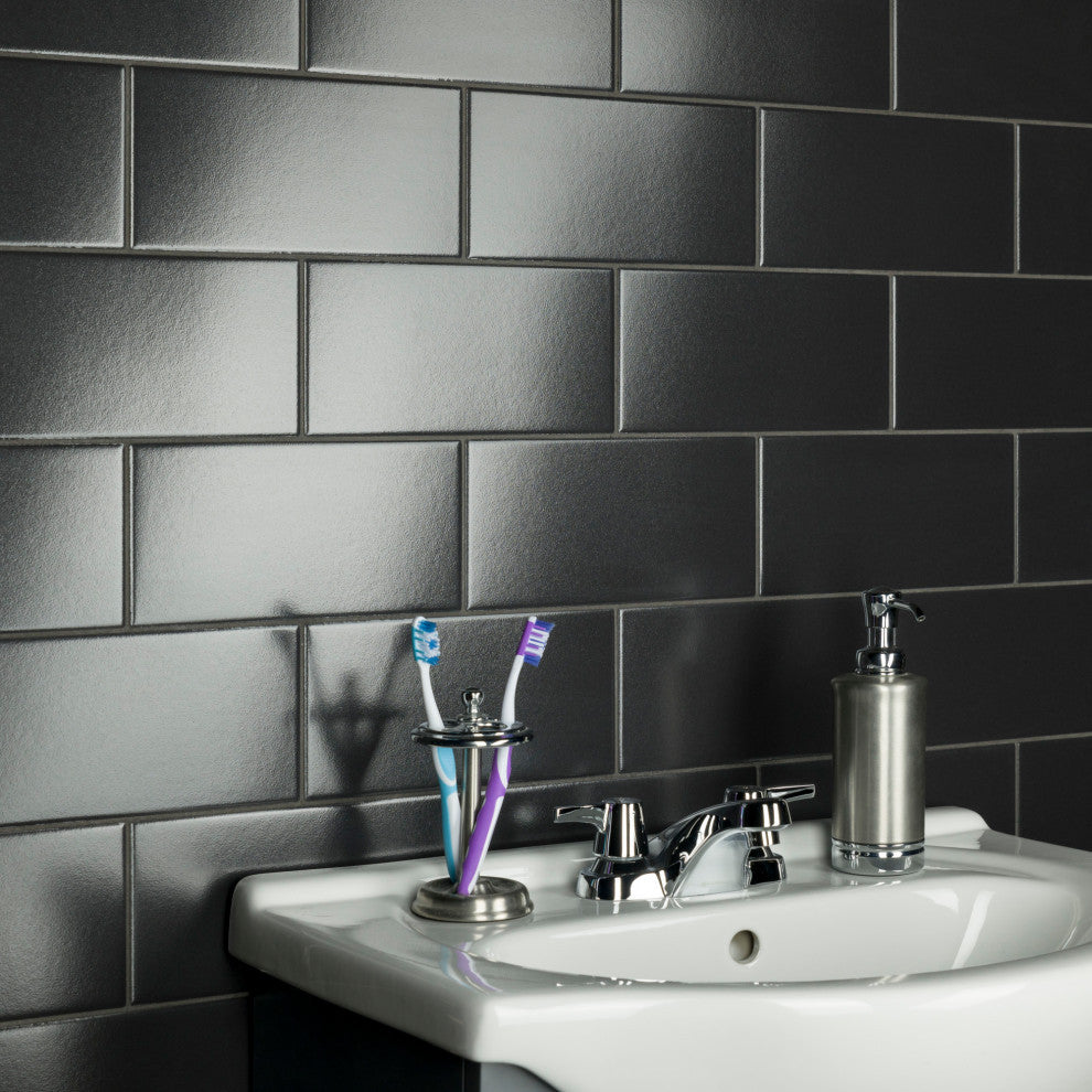 Piscina Brick Nero Brillo Porcelain Floor and Wall Tile