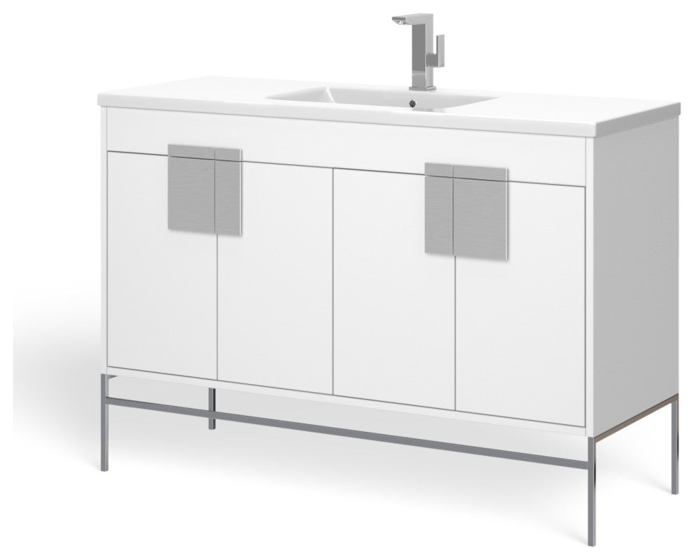 Lockhart Bath Vanity, White, 48", Polished Chrome Hardware, Single Sink, Freestanding