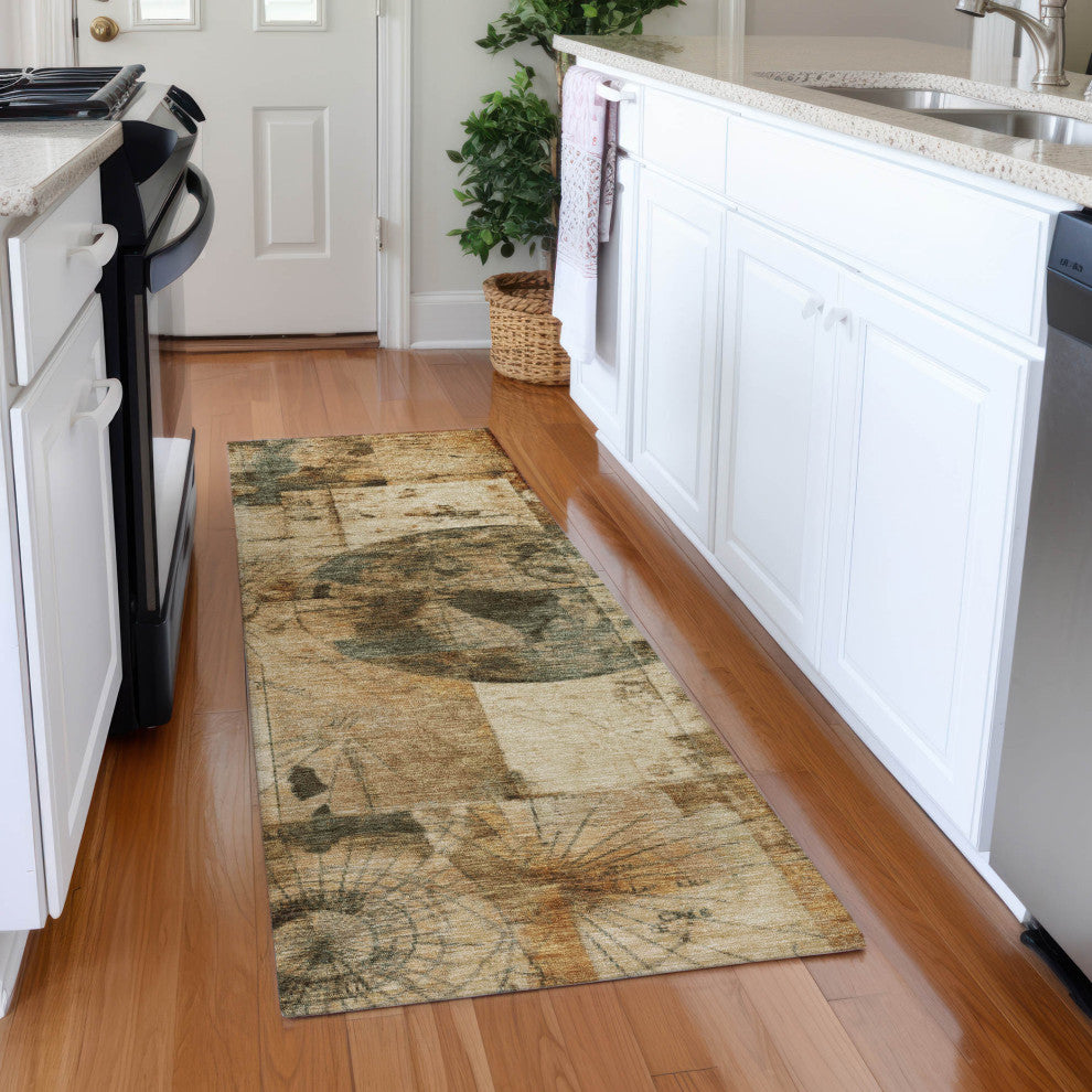 Machine Washable Indoor/Outdoor Chantille ACN1905 Beige 2'3" x 7'6" Runner Rug