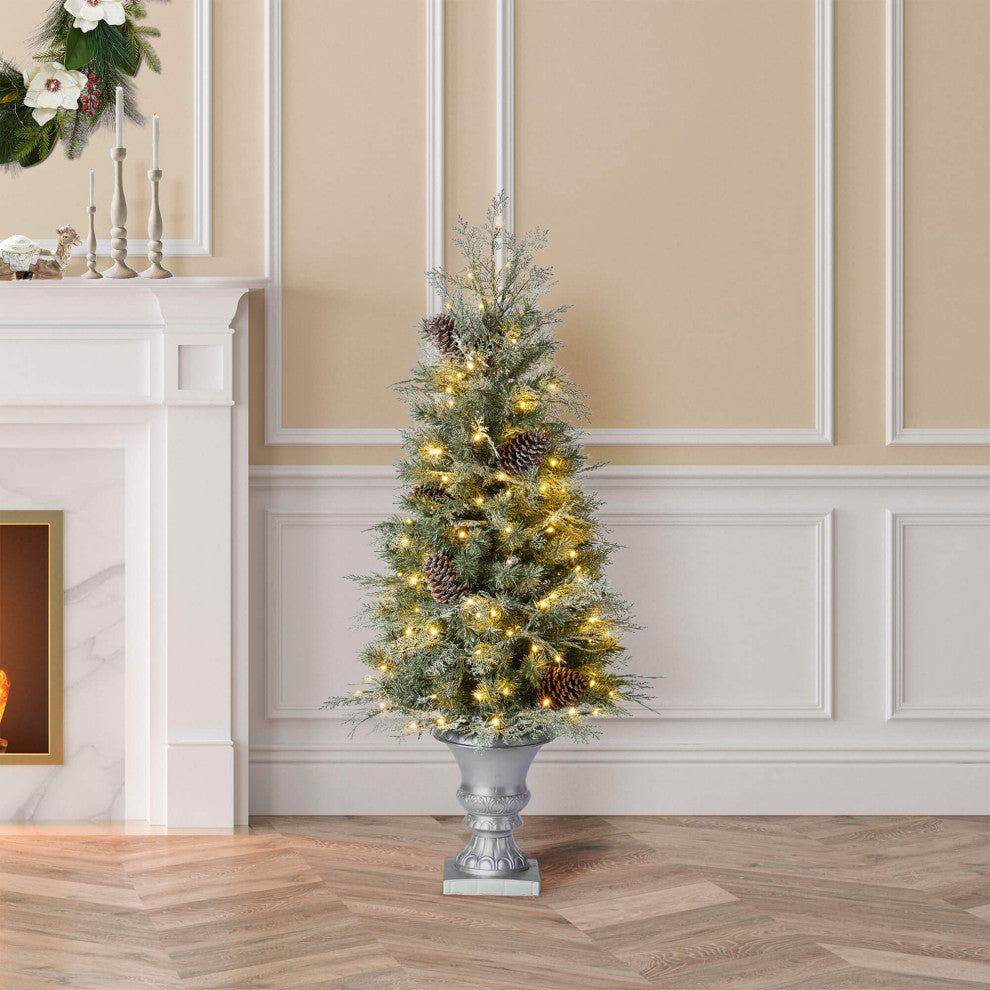 Pre-Lit Pine Artificial Christmas Tree, 4', Pinecones