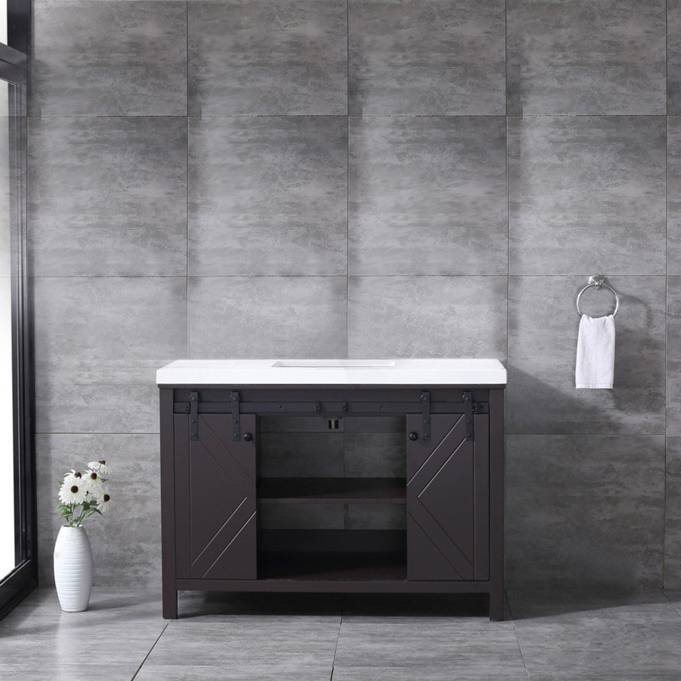 Marsyas 48" Brown Single Bathroom Vanity Cabinet Quartz Top Square Sink