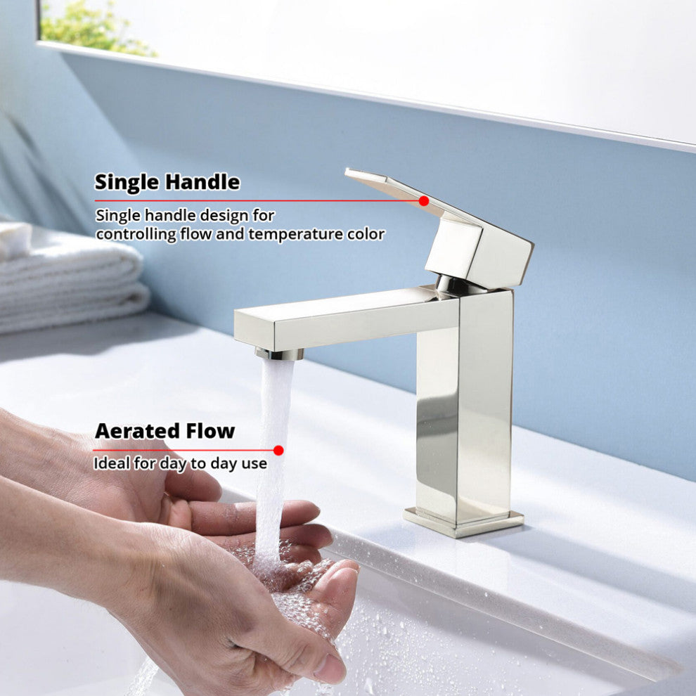 Monte Stainless Steel Single Hole Bathroom Faucet, Satin Nickel