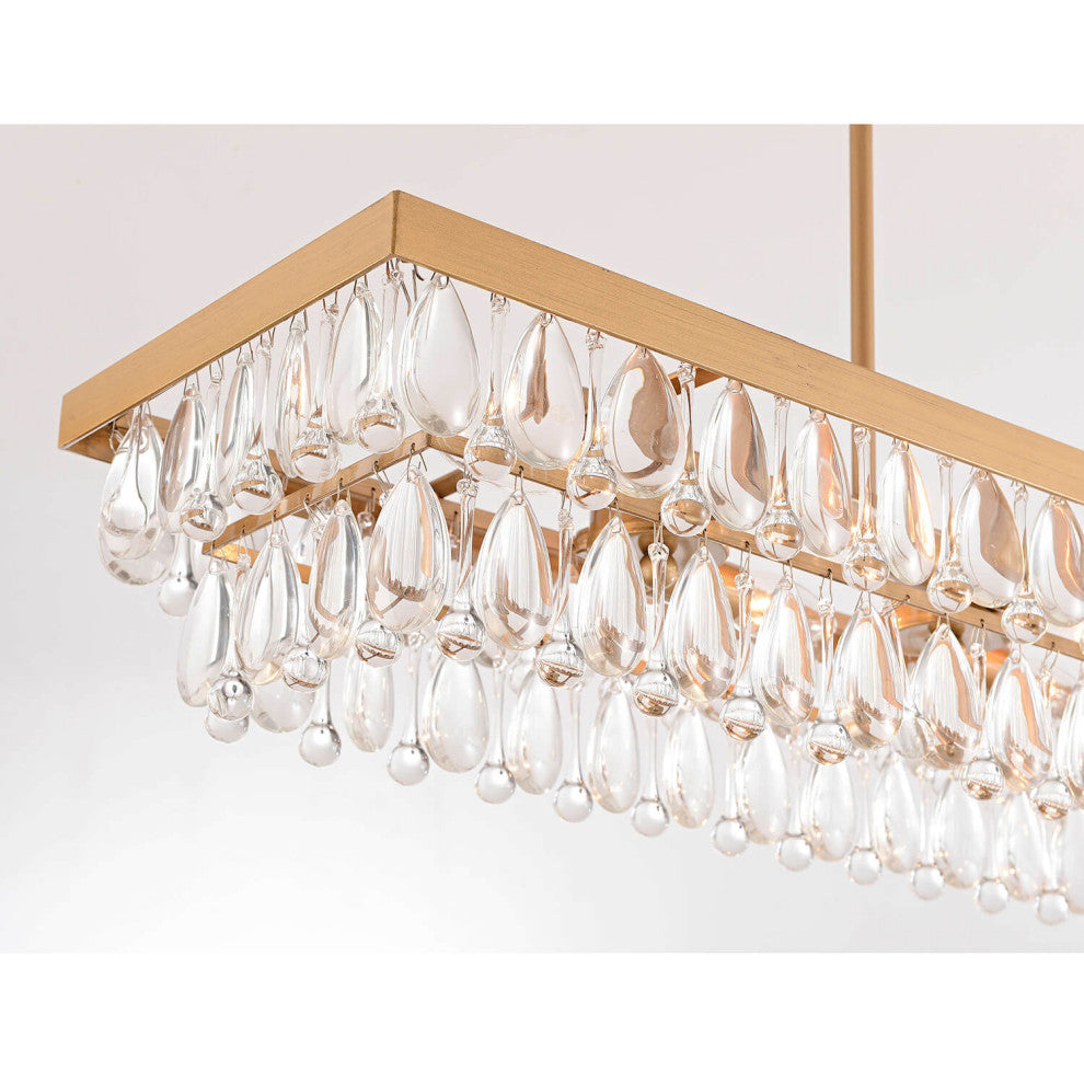 Belle Brushed Brass 8-Light Teardrop Rectangle Larger Chandelier
