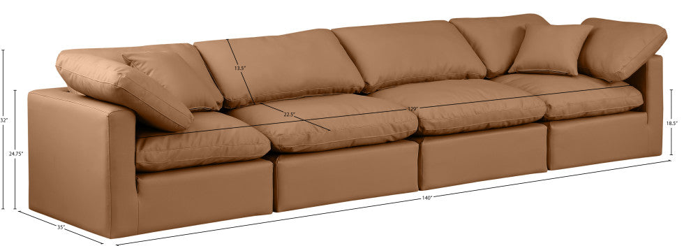 Indulge Upholstered Modular Sofa, Cognac, 4-Piece: 2 Armless Chair, 2 Corner Chair, Fiber Stuffed Vegan Leather