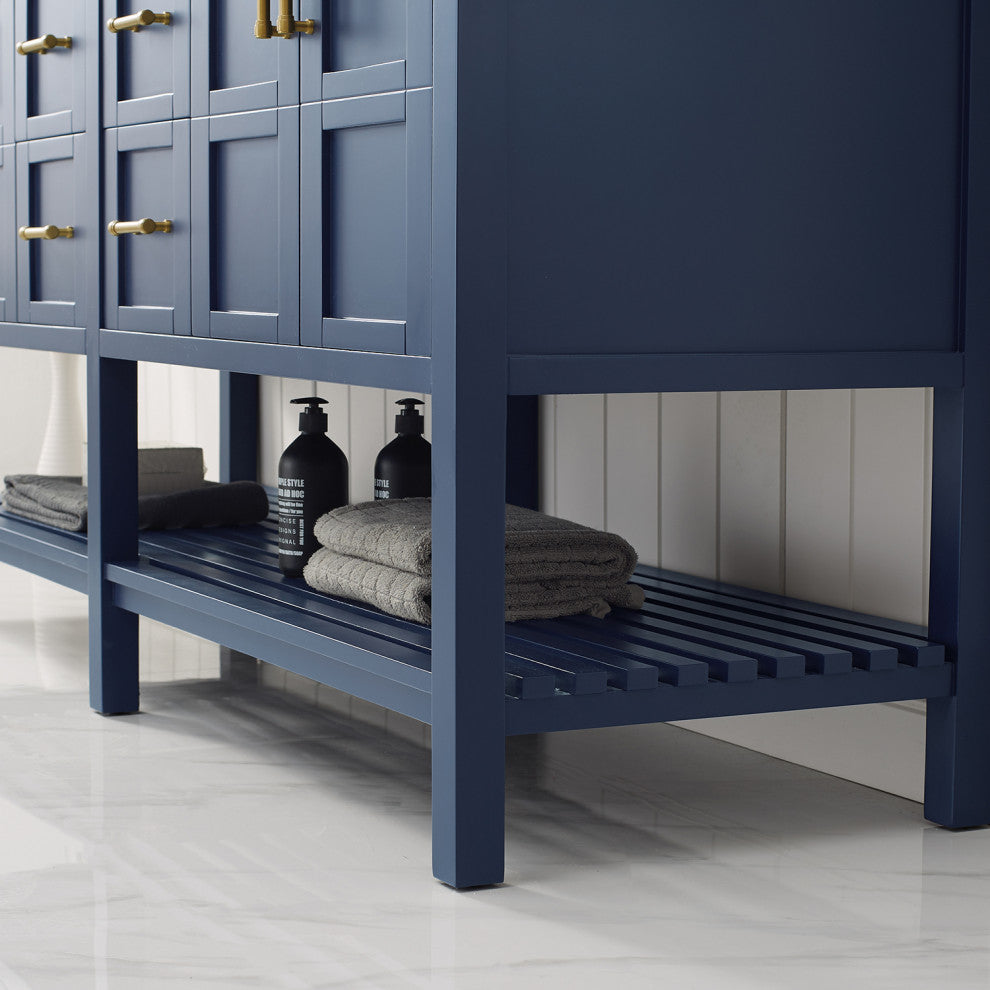 Vinnova Florence 72" Royal Blue Double Vanity W/ Carrara White Marble Countertop