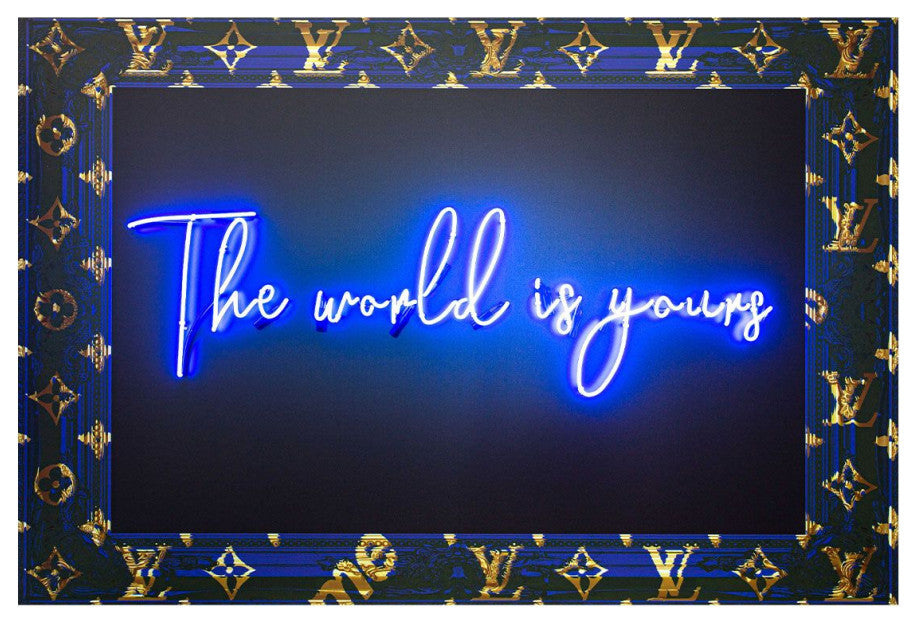 Framed Blue Neon Artwork | Andrew Martin World Is Yours, Large