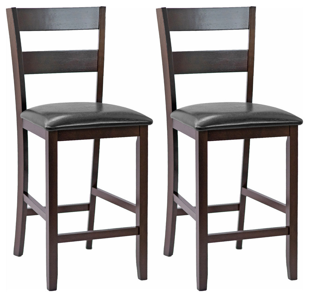 Costway 2-Pieces Bar Stools Counter Height Chairs w/ PU Leather Seat Espresso