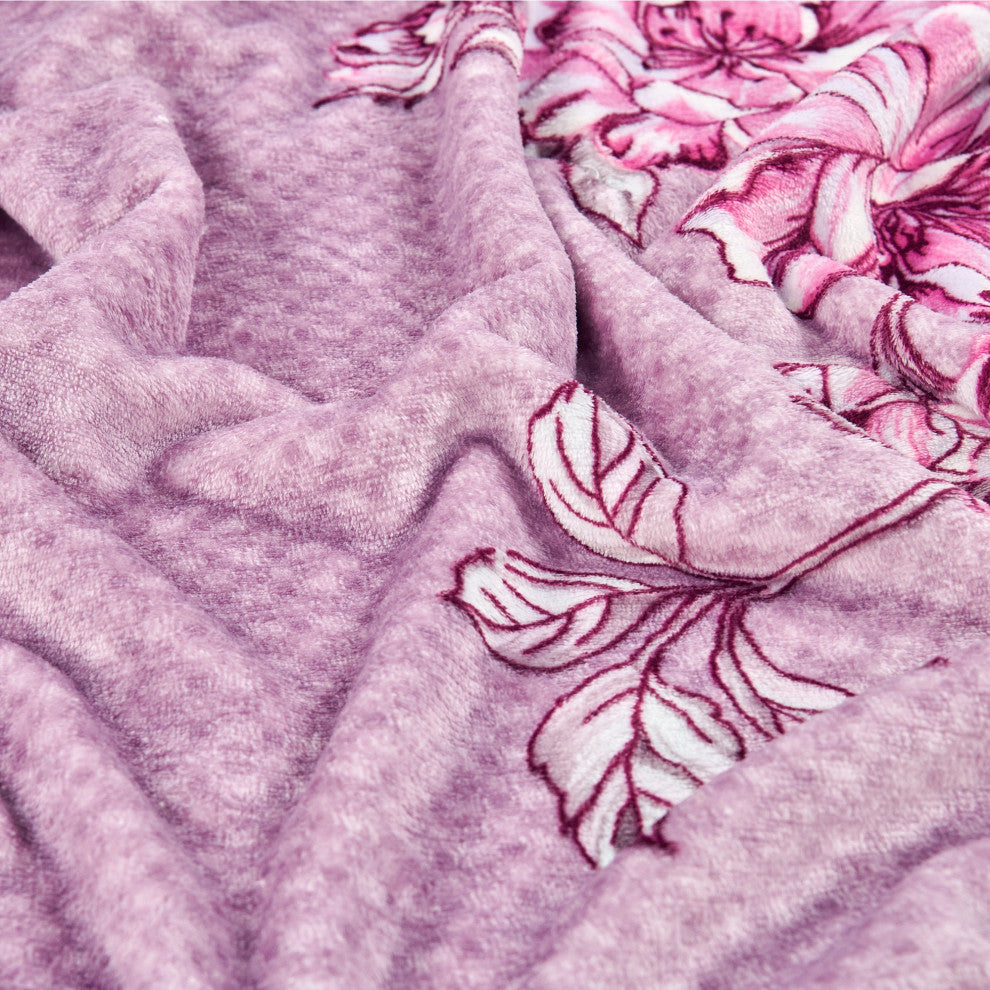 Floral Printed Flannel Throw, Dahlia