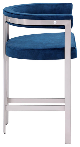 Marcello Upholstered Counter Stool, Navy, Velvet, Brushed Chrome