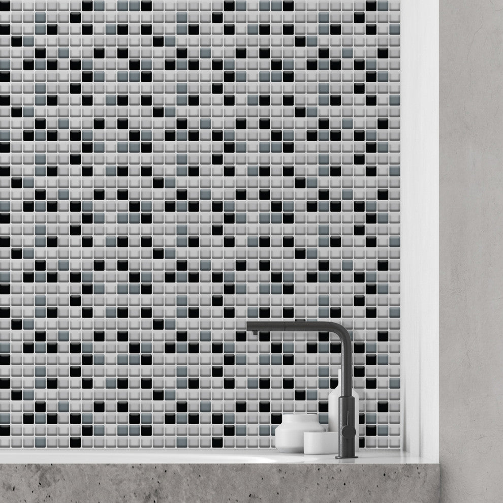 12"x6" Classic Black and White Mosaic Glossy 3D Tile Sticker
