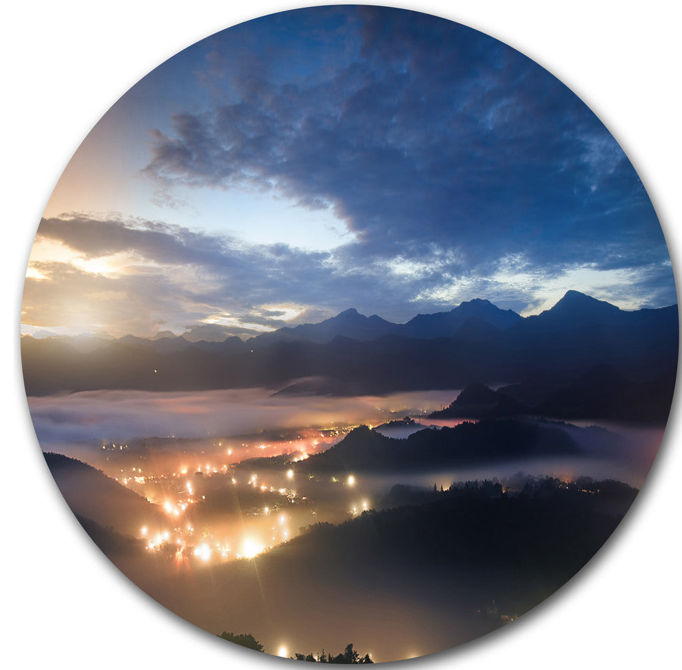 Blue Cloudy Summer Sunrise, Landscape Photo Disc Metal Wall Art, 11"