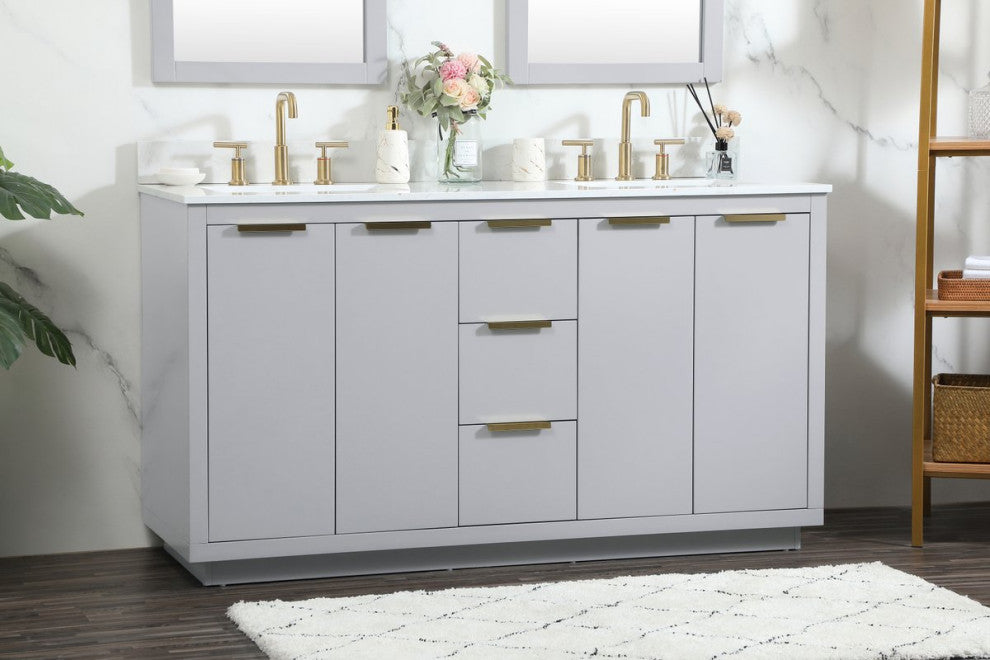 Elegant VF19460DGR-BS 60"Double Bathroom Vanity, Gray With Backsplash
