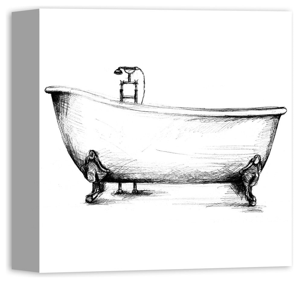 Vintage Bathtub Sketch Wall Art, Canvas