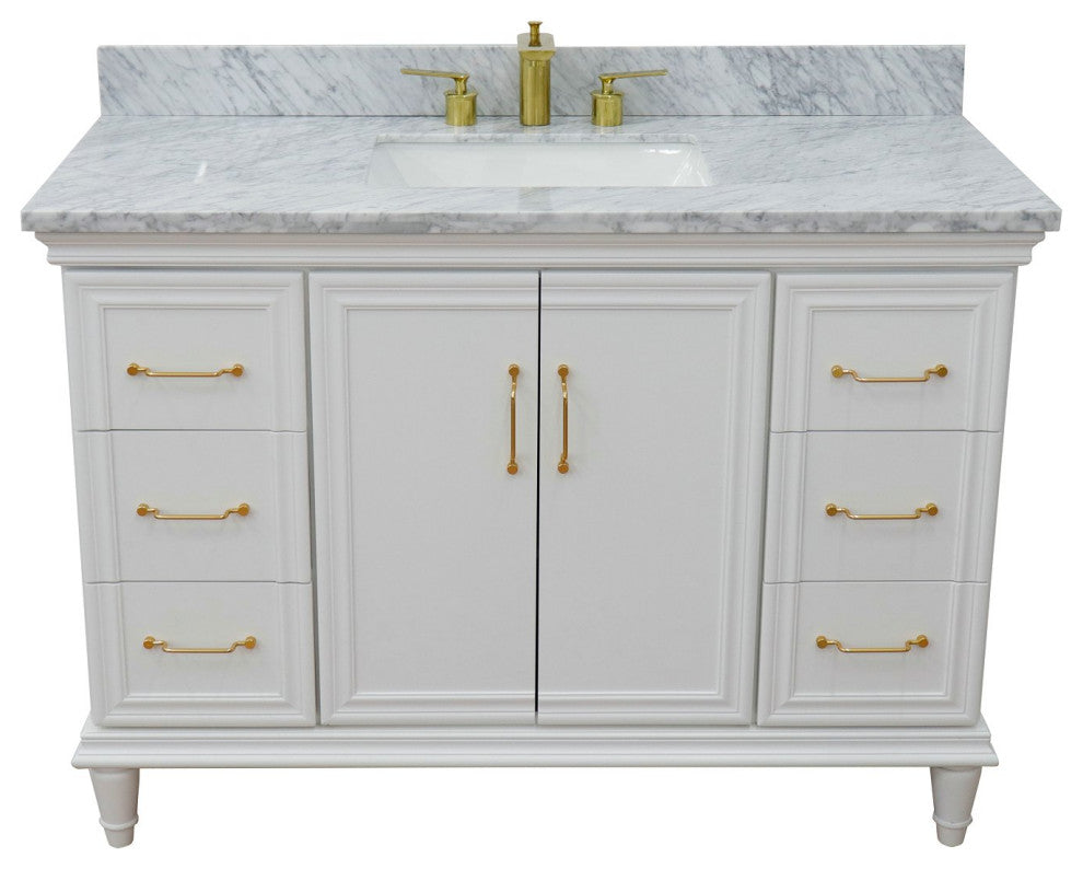 49" Single Sink Vanity, White Finish With White Carrara Marble