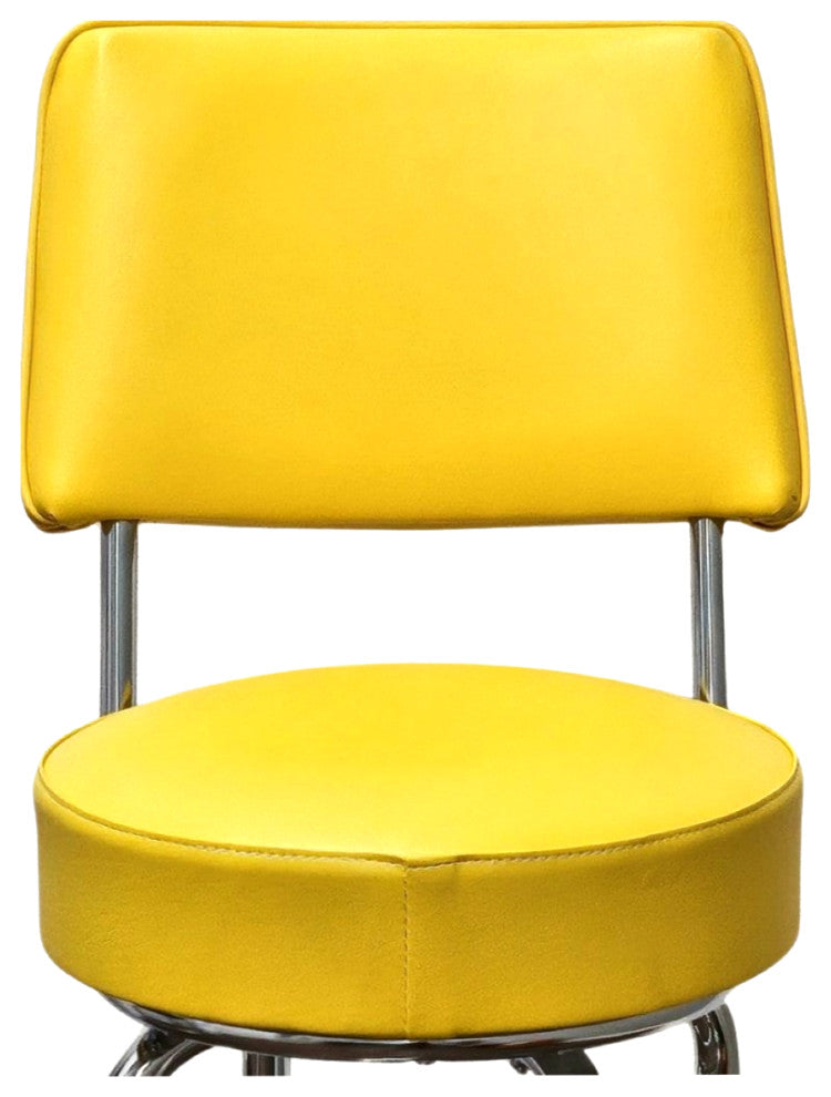 Retro Home Single Ring Upholstered 24" Swivel Counter Stool with Back, Yellow