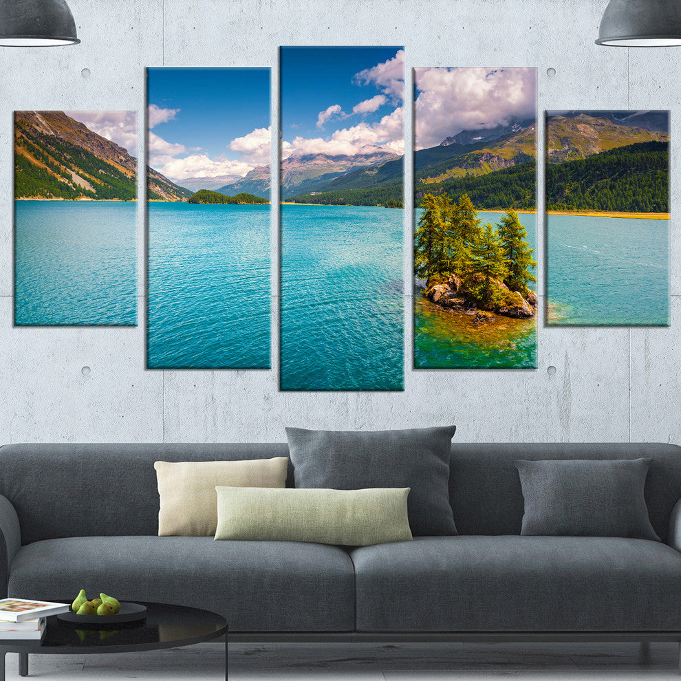 Silsersee Lake in the Swiss Alps, Landscape Canvas Print, 60"x32", 5 Panels