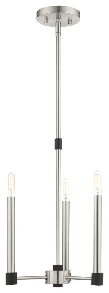 Livex Lighting Karlstad 3 Light Brushed Nickel, Black Accents Petite Chandelier
