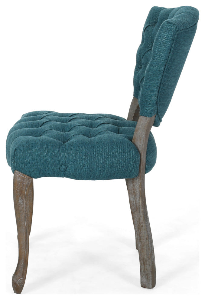 Case Tufted Dining Chair With Cabriole Legs, Set of 2, Teal, Brown Wash Finish