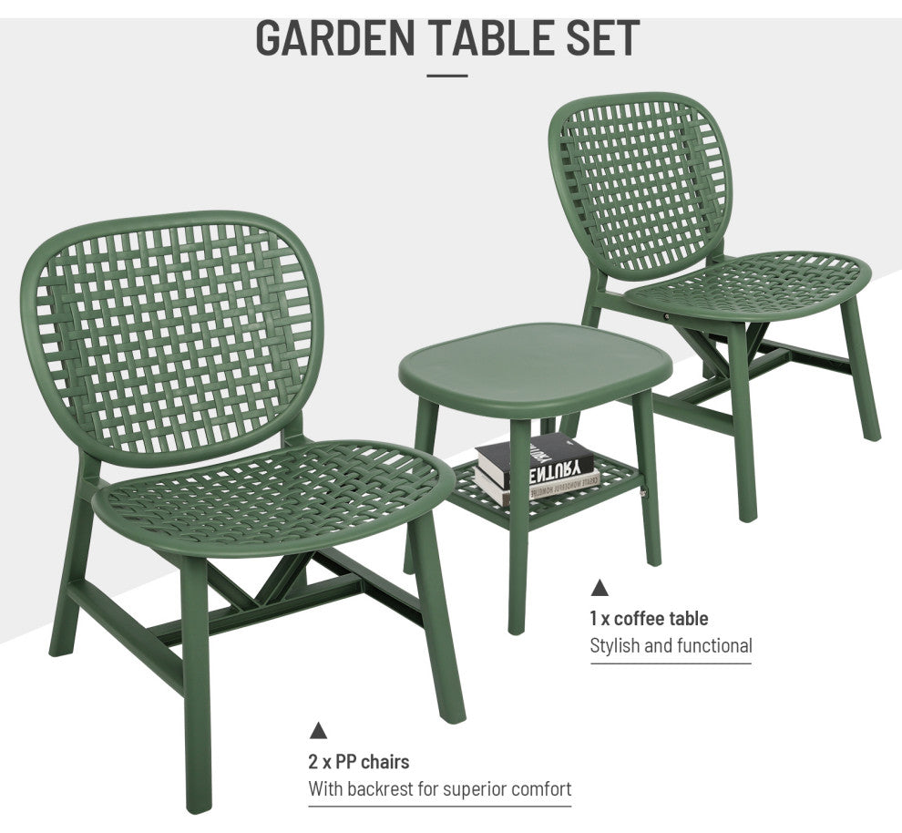 3-Piece Patio Table Chair Set Conversation Bistro Set, Green