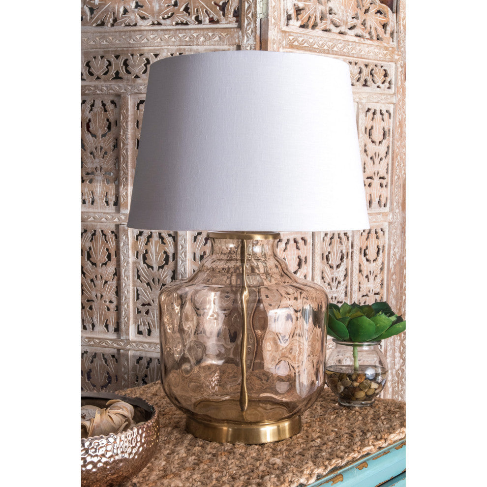 Nuloom Iron and Glass Cotton Shade Gold Finish 3-Way Switch Table Lamp, 26"